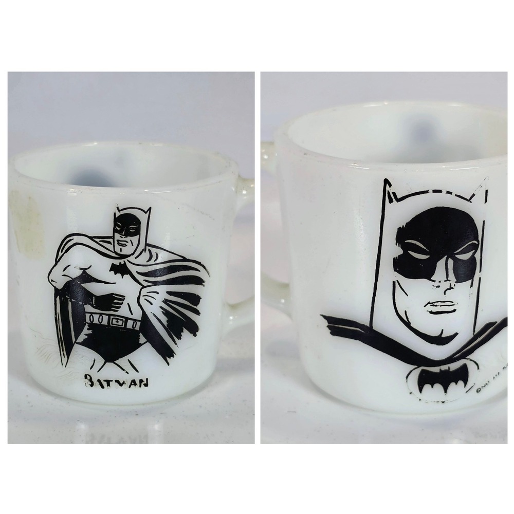 Vintage 1966 Mid Century Westfield Milk Glass DC Comics Batman Coffee Mug Cup